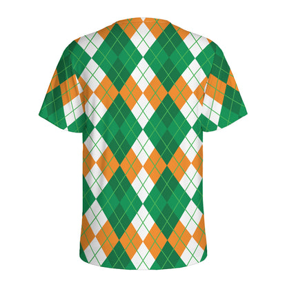 Green Orange And White Argyle Print Men's Sports T-Shirt