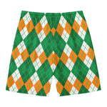 Green Orange And White Argyle Print Men's Swim Trunks