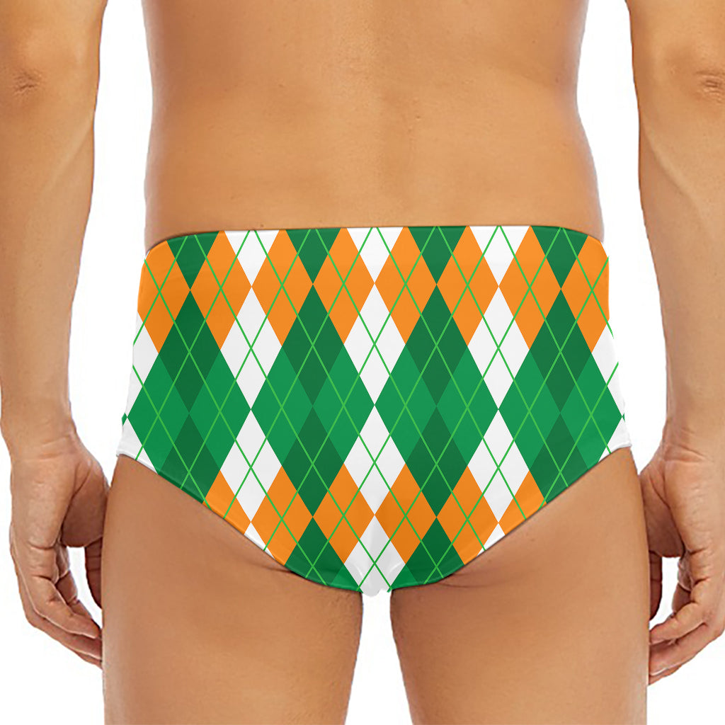 Green Orange And White Argyle Print Men's Triangle Swim Briefs