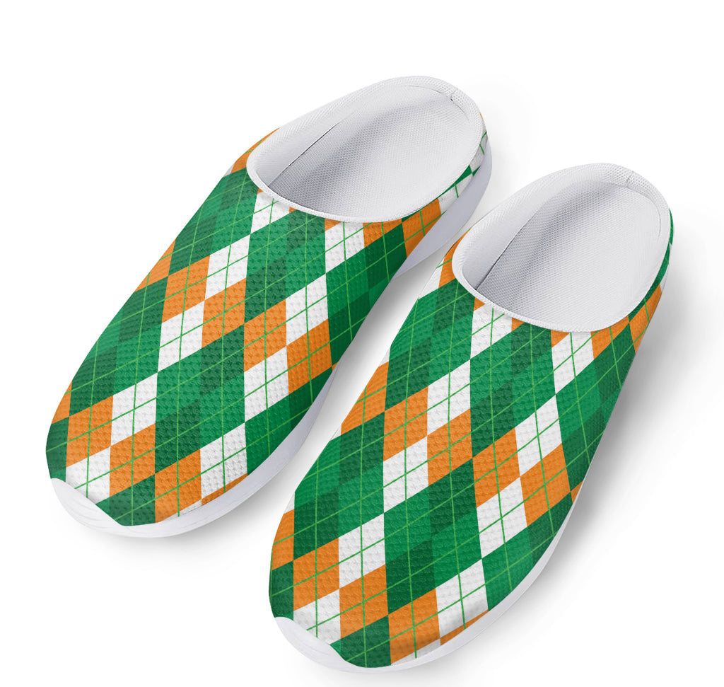 Green Orange And White Argyle Print Mesh Casual Shoes