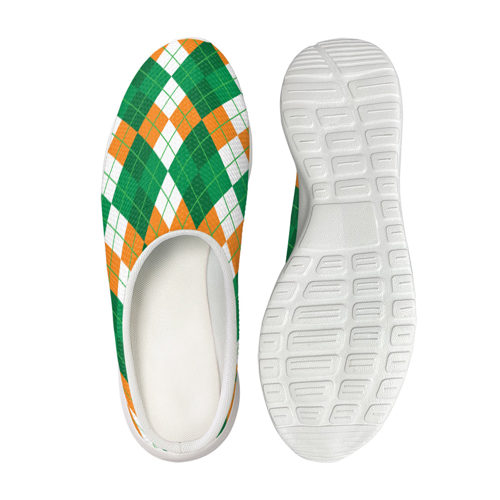 Green Orange And White Argyle Print Mesh Casual Shoes