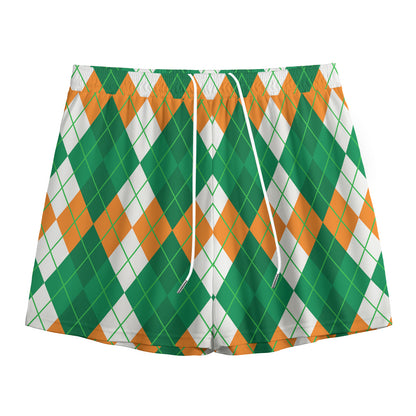 Green Orange And White Argyle Print Mesh Shorts