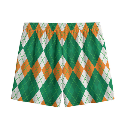 Green Orange And White Argyle Print Mesh Shorts
