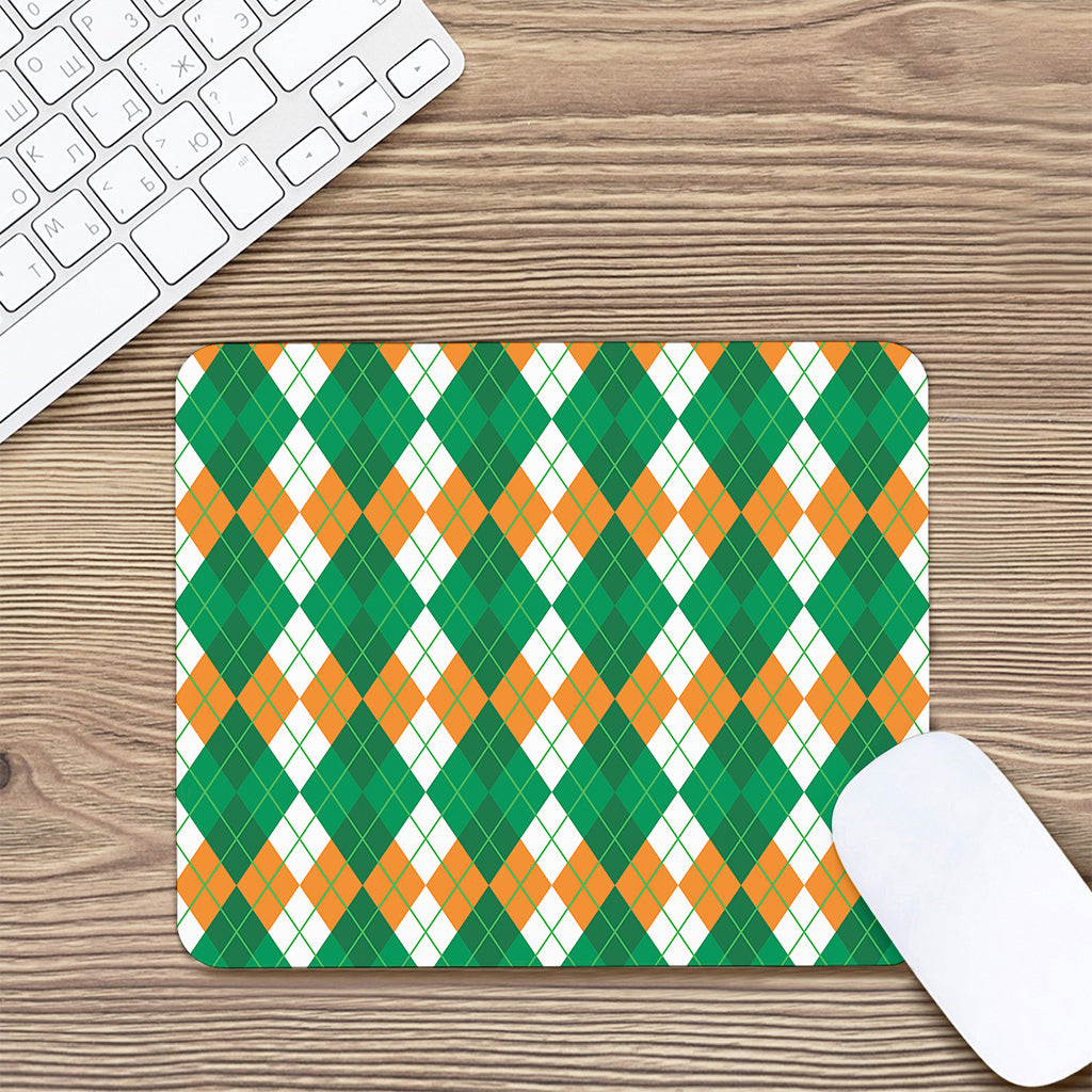 Green Orange And White Argyle Print Mouse Pad