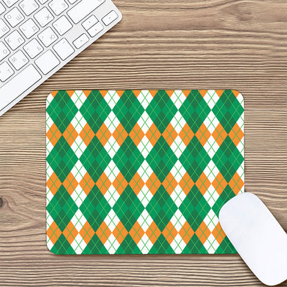 Green Orange And White Argyle Print Mouse Pad