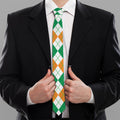 Green Orange And White Argyle Print Necktie