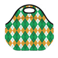 Green Orange And White Argyle Print Neoprene Lunch Bag