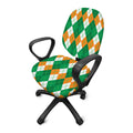 Green Orange And White Argyle Print Office Chair Cover