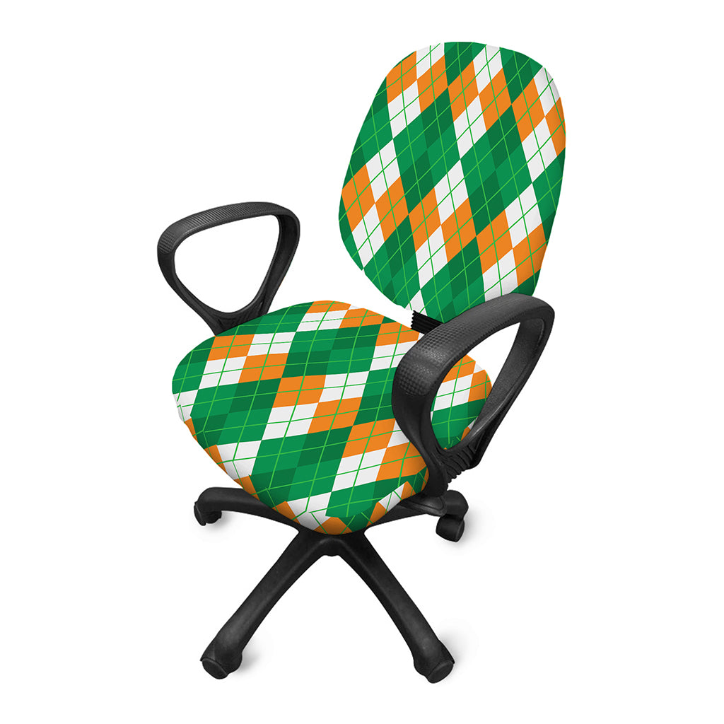 Green Orange And White Argyle Print Office Chair Cover