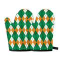 Green Orange And White Argyle Print Oven Mitts