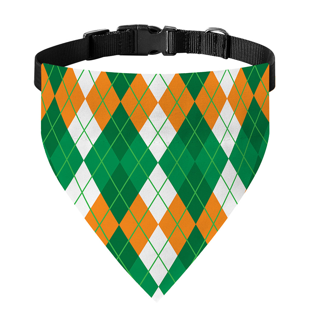 Green Orange And White Argyle Print Over The Collar Dog Bandana