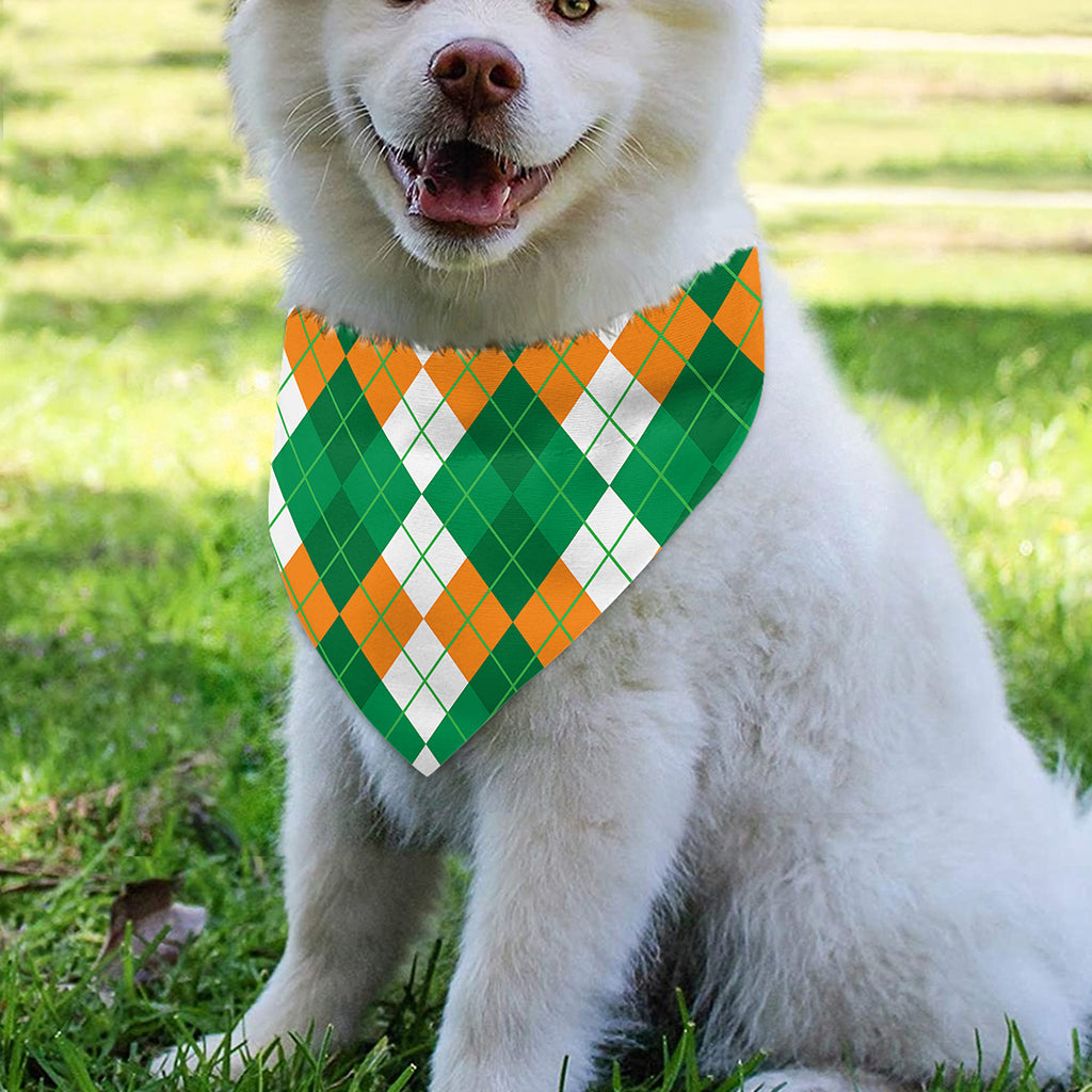 Green Orange And White Argyle Print Over The Collar Dog Bandana