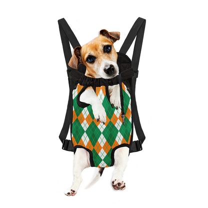 Green Orange And White Argyle Print Pet Carrier Backpack