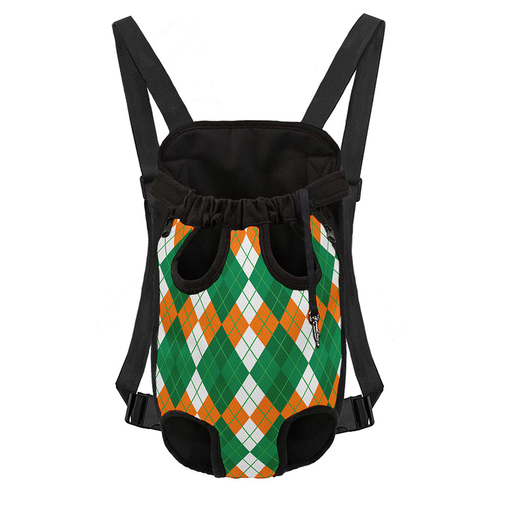Green Orange And White Argyle Print Pet Carrier Backpack