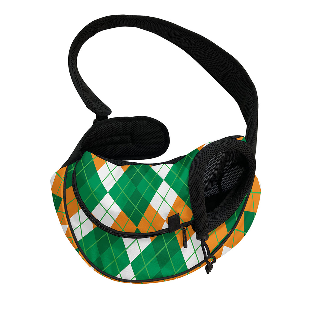 Green Orange And White Argyle Print Pet Sling Carrier