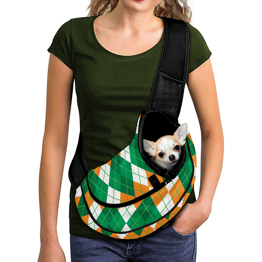 Green Orange And White Argyle Print Pet Sling Carrier