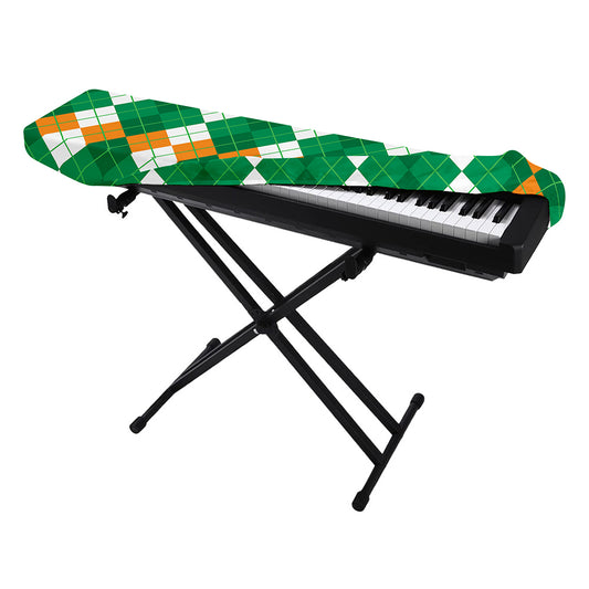 Green Orange And White Argyle Print Piano Keyboard Cover