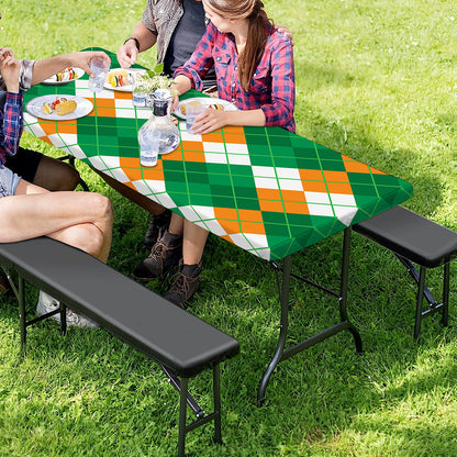 Green Orange And White Argyle Print Picnic Table Cover