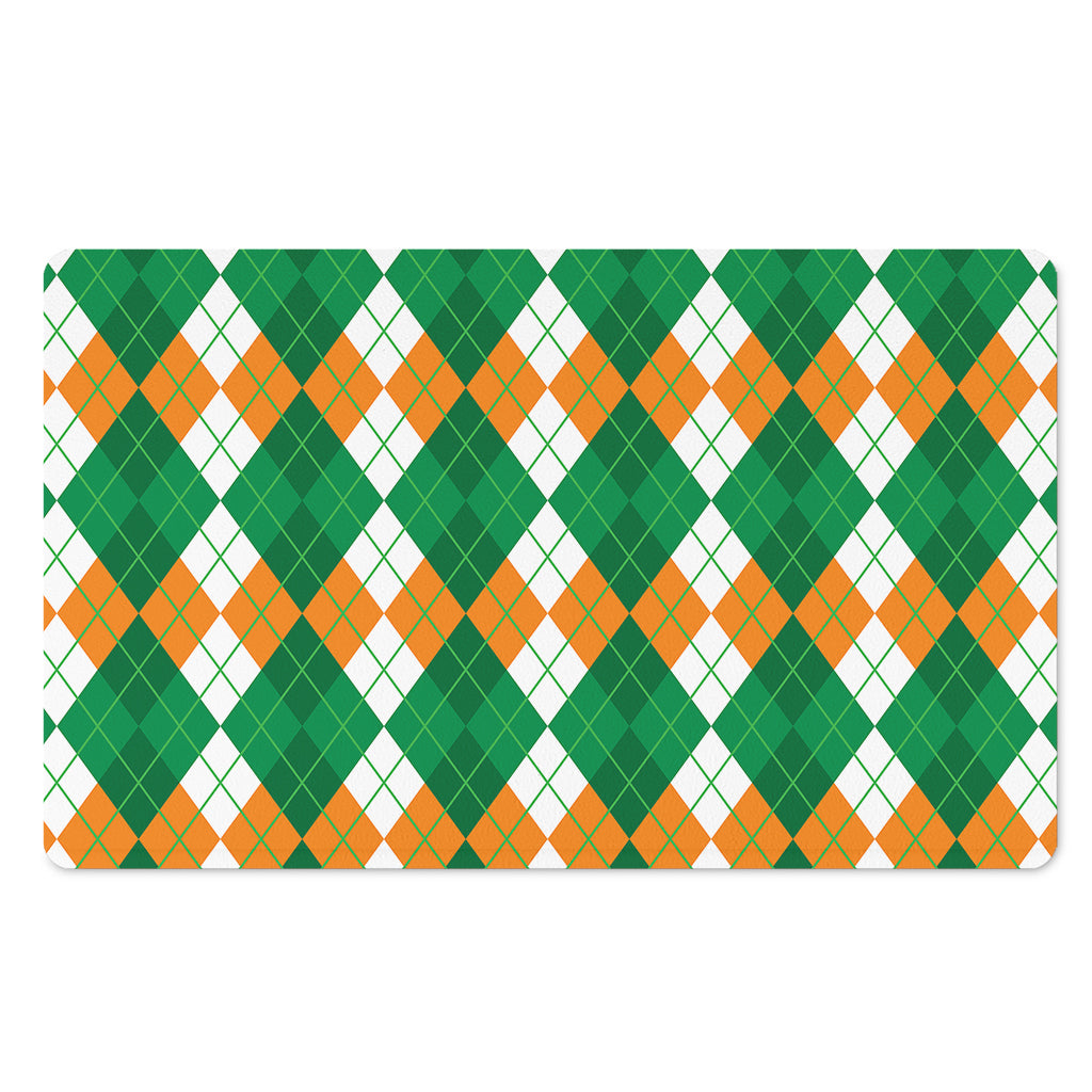 Green Orange And White Argyle Print Polyester Doormat