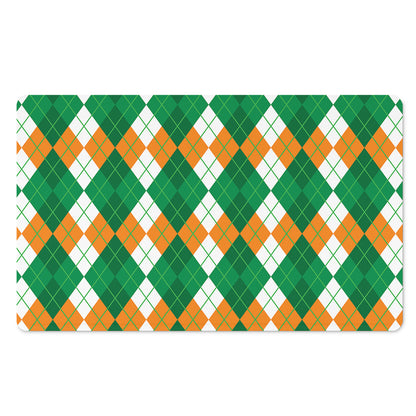 Green Orange And White Argyle Print Polyester Doormat
