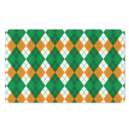 Green Orange And White Argyle Print Polyester Doormat