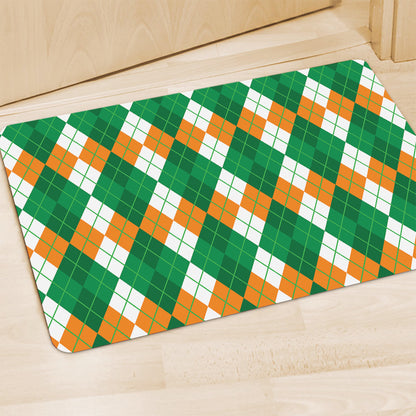 Green Orange And White Argyle Print Polyester Doormat