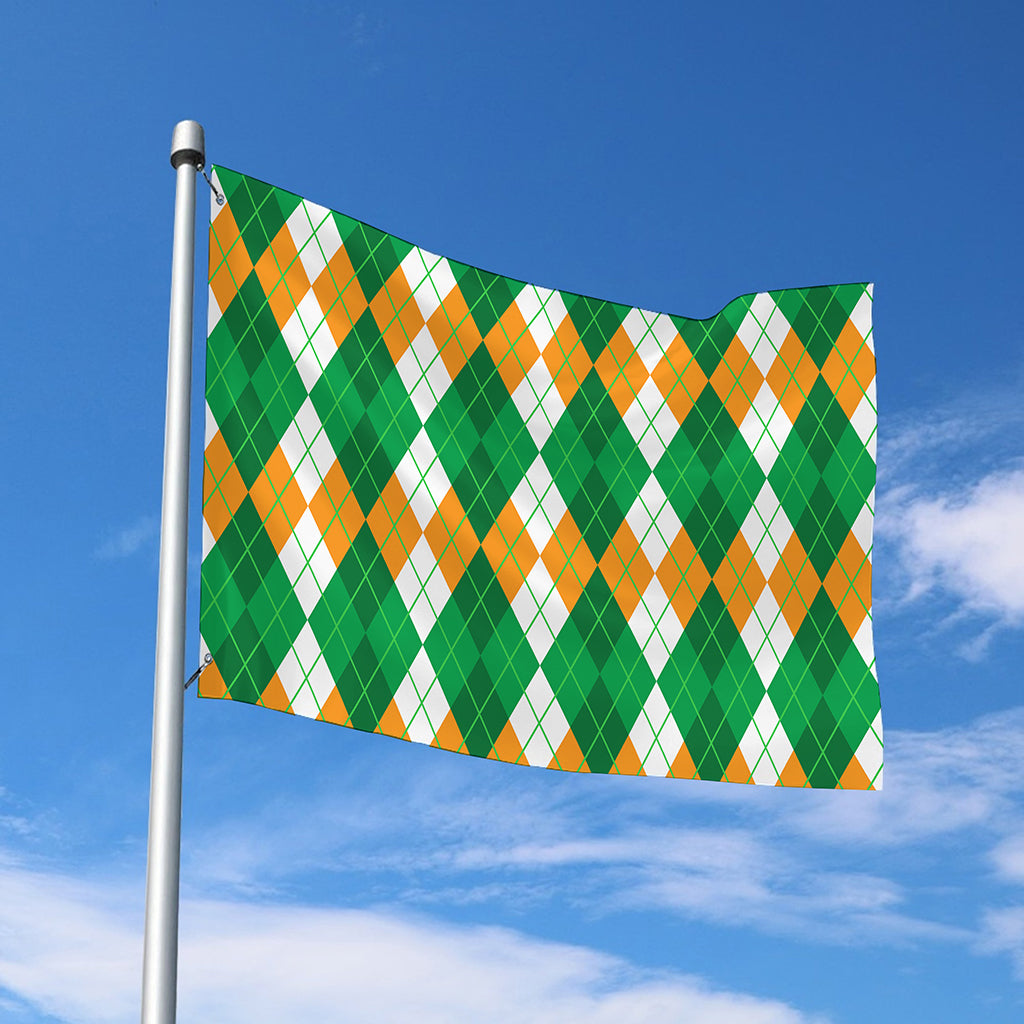 Green Orange And White Argyle Print Polyester Flag