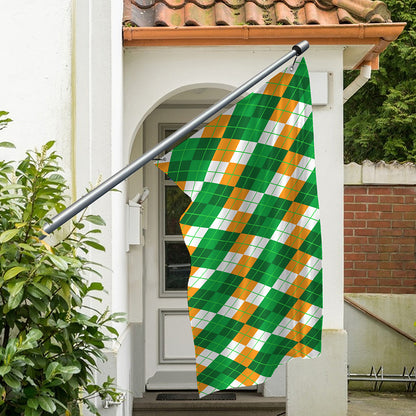 Green Orange And White Argyle Print Polyester Flag