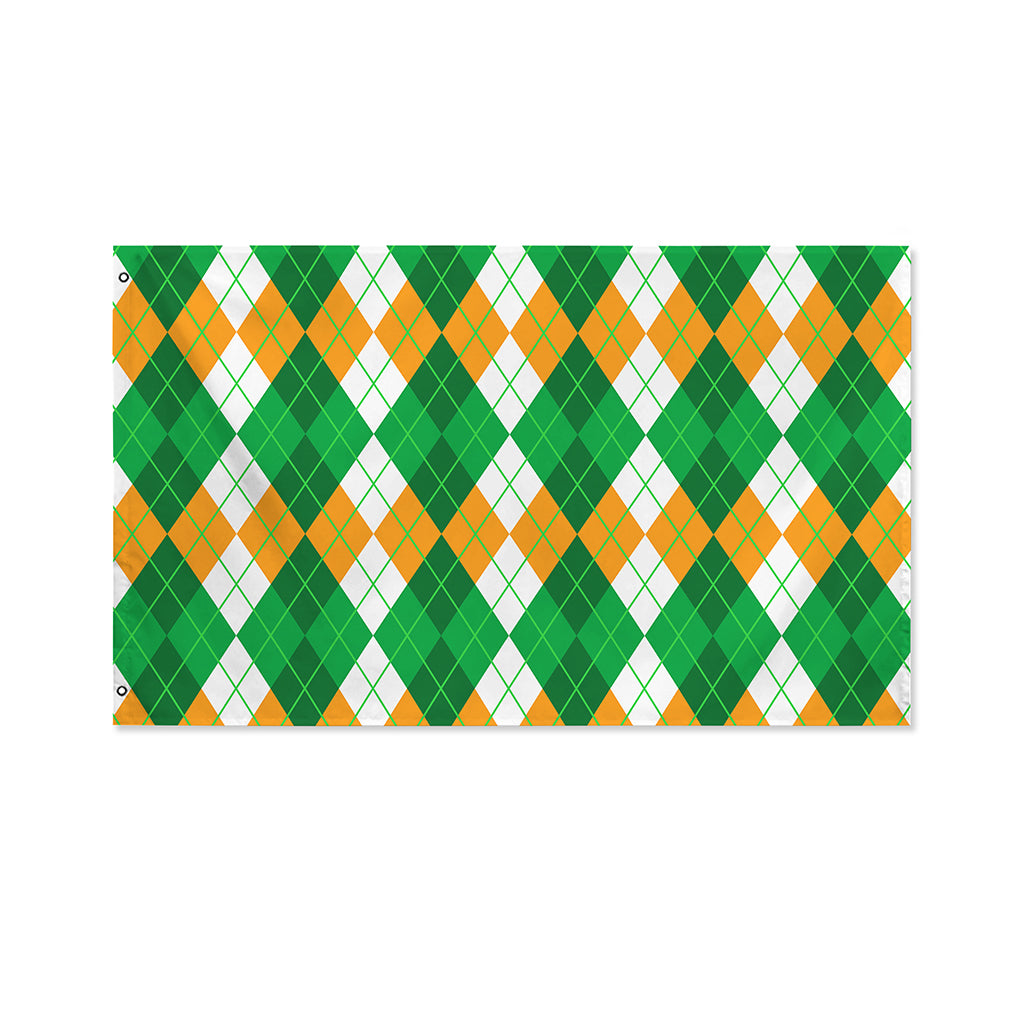 Green Orange And White Argyle Print Polyester Flag