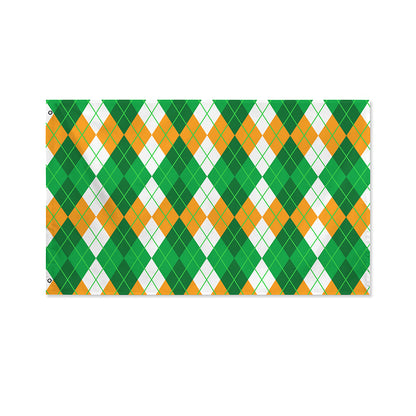 Green Orange And White Argyle Print Polyester Flag