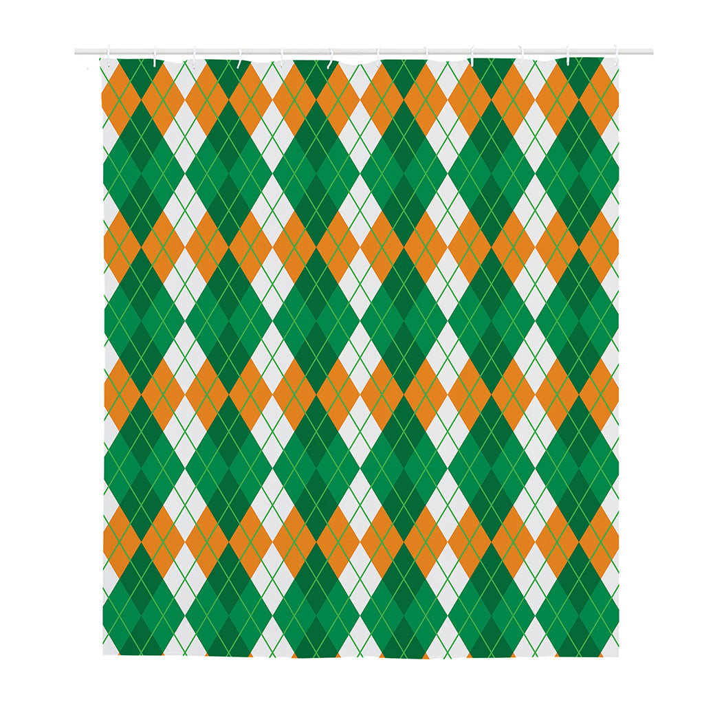 Green Orange And White Argyle Print Polyester Shower Curtain