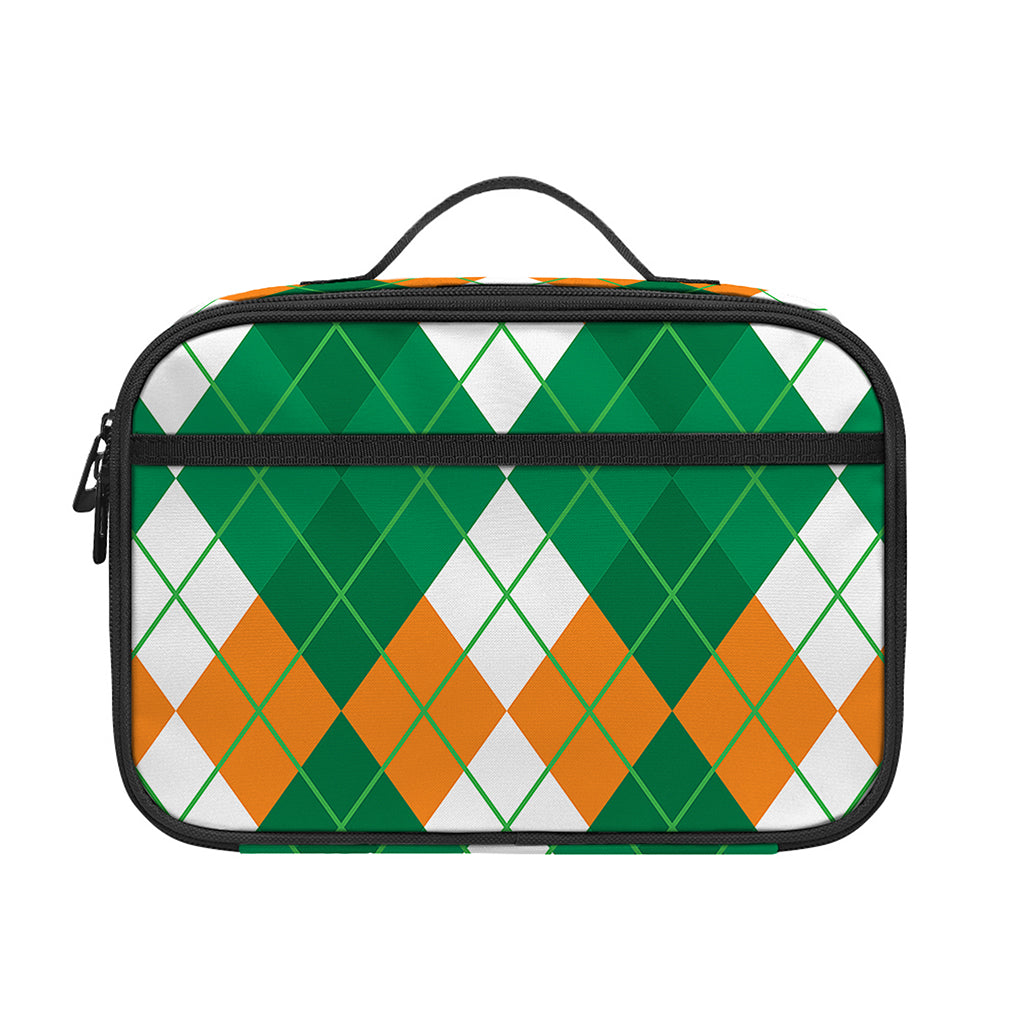 Green Orange And White Argyle Print Portable Lunch Bag