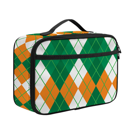 Green Orange And White Argyle Print Portable Lunch Bag