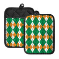 Green Orange And White Argyle Print Pot Holders With Pocket