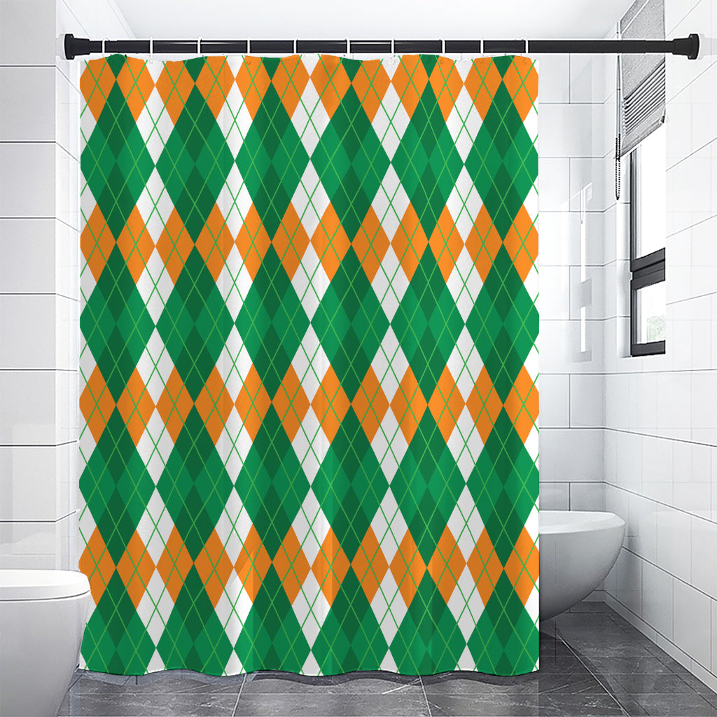 Green Orange And White Argyle Print Premium Shower Curtain