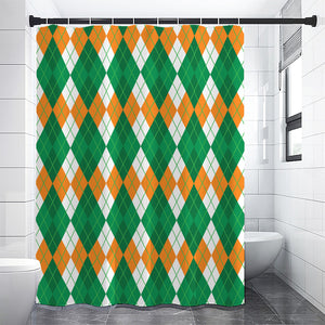 Green Orange And White Argyle Print Premium Shower Curtain