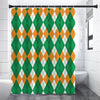 Green Orange And White Argyle Print Premium Shower Curtain