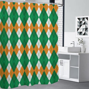 Green Orange And White Argyle Print Premium Shower Curtain