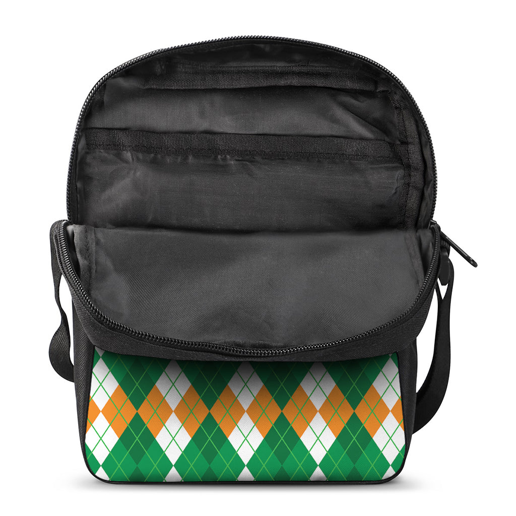 Green Orange And White Argyle Print Rectangular Crossbody Bag