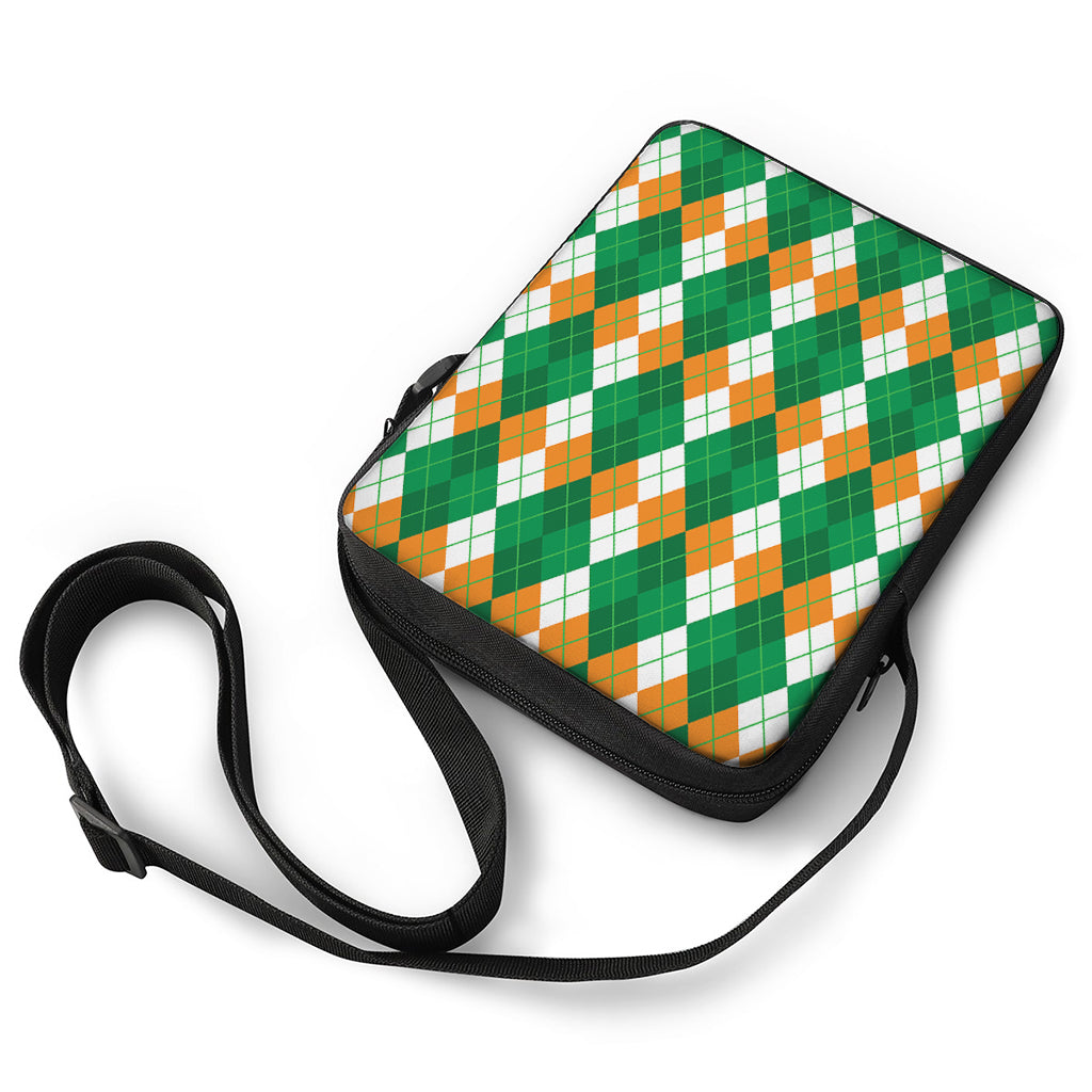 Green Orange And White Argyle Print Rectangular Crossbody Bag