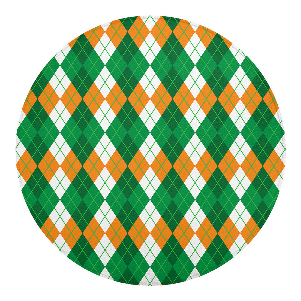 Green Orange And White Argyle Print Round Blanket