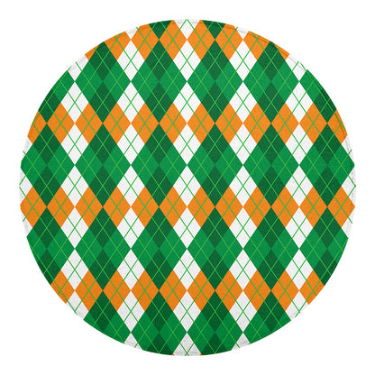 Green Orange And White Argyle Print Round Blanket