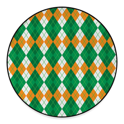 Green Orange And White Argyle Print Round Floor Mat