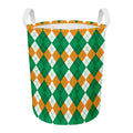 Green Orange And White Argyle Print Round Laundry Basket