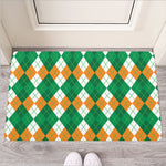 Green Orange And White Argyle Print Rubber Doormat