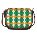 Green Orange And White Argyle Print Saddle Bag