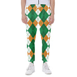 Green Orange And White Argyle Print Scuba Joggers