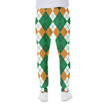 Green Orange And White Argyle Print Scuba Joggers