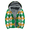 Green Orange And White Argyle Print Sherpa Lined Zip Up Hoodie