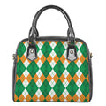 Green Orange And White Argyle Print Shoulder Handbag